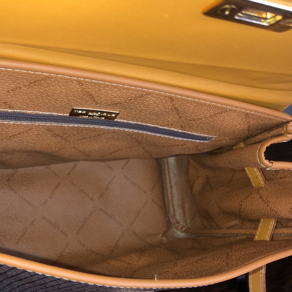 TED LAPIDUS Caramel Leather Top Handle & Monogram Logo Vinyl Crossbody Satchel - Picture 5 of 16